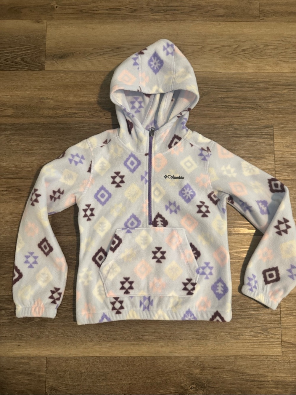 Columbia Lavender and Pink Patterned Fleece Half-Zip Hoodie